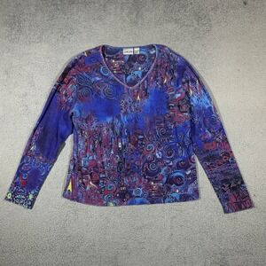 Vintage Chicos size 3 womens long-sleeve colorful art patterned All Over  #2194